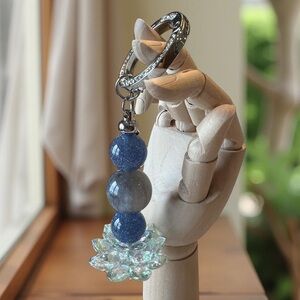 Elegant Blue and Gray Beaded Keychain / Purse Charm